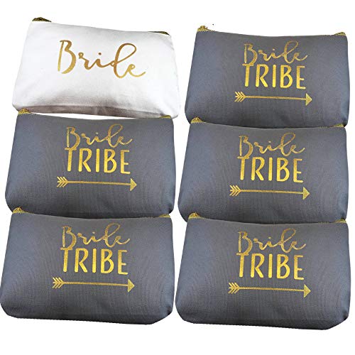 Heather & Willow 6-Piece Bride Tribe Makeup Clutch Set Grey – Bridesmaid & Bride Gift Bags