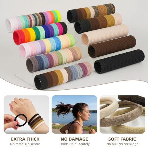 Myweal 100 Pcs Neutral Colors 2 Inch Thick Nylon Hair Ties No Damage for Women