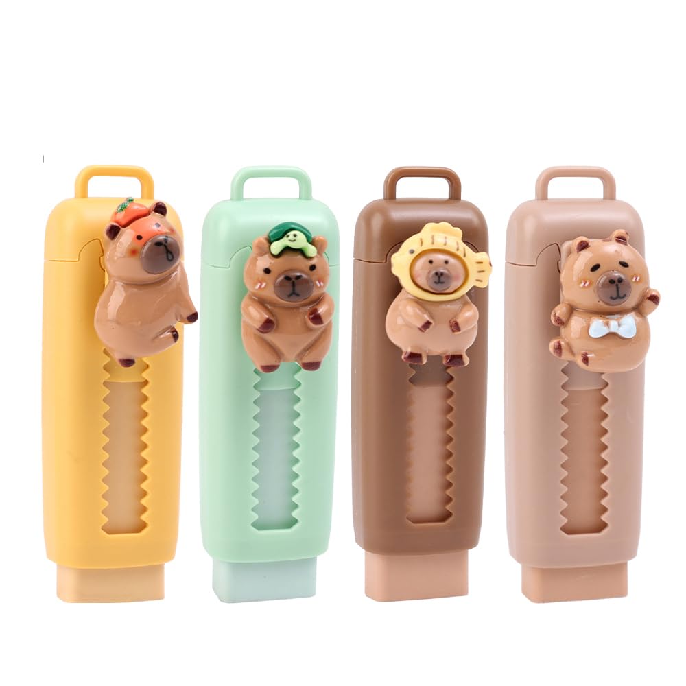 2Pcs Random Cartoon Capybara Retractable Push Pull Eraser School Supplies