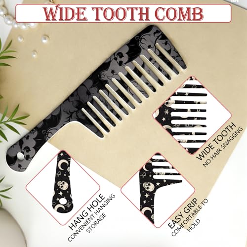 QIUPINGLI 2PCS Wide-Tooth Comb with Cute Handle - Gentle Detangling for All Hair Types (Bat Skull / 2)