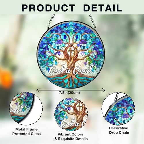 Tree of Life Stained Glass Sun Catcher - 7.9 Inch Window Decor