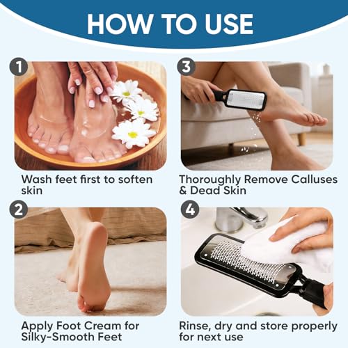 TEAWOO Large Stainless Steel Foot File Callus Remover – Waterproof Pedicure Tool