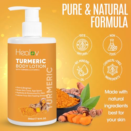 Healov Turmeric Body Lotion for Brightening & Acne Scars - Natural Moisturizer for Face & Body