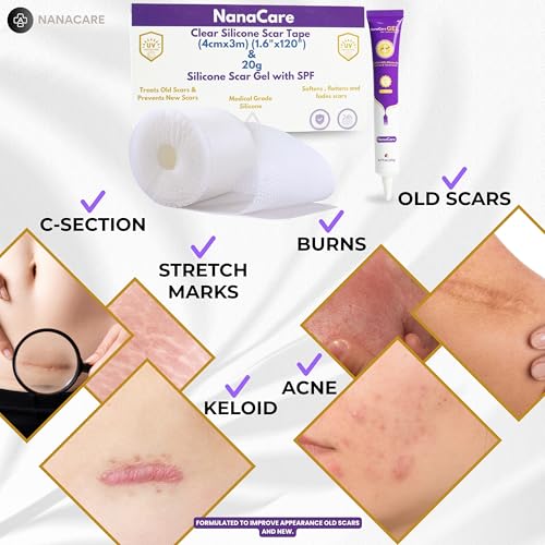 NanaCare Clear Silicone Scar Gel & Tape - Medical Grade Scar Treatment with SPF