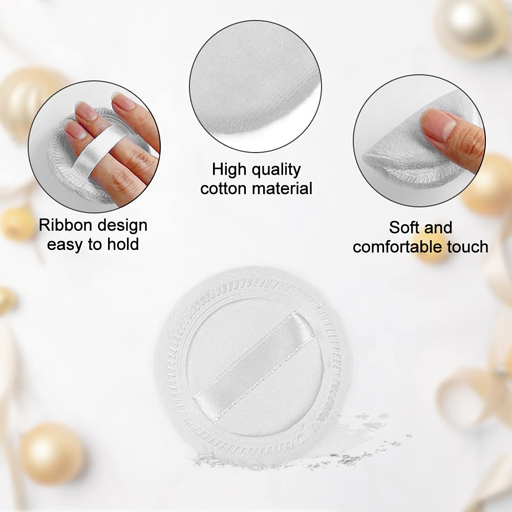 Cosmetic Powder Puffs - 10pcs Soft Cotton Makeup Pads with Ribbon | 2.36 Inch White