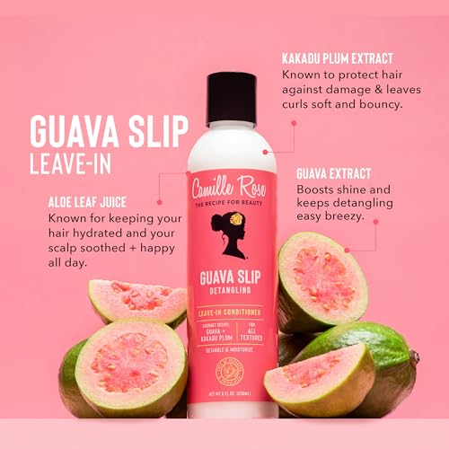 Camille Rose Guava Slip Detangling Leave In Conditioner, with Guava, Kakadu Plum and Aloe Leaf Juice to Detangle and Soften, for All Hair Textures, 8 fl oz