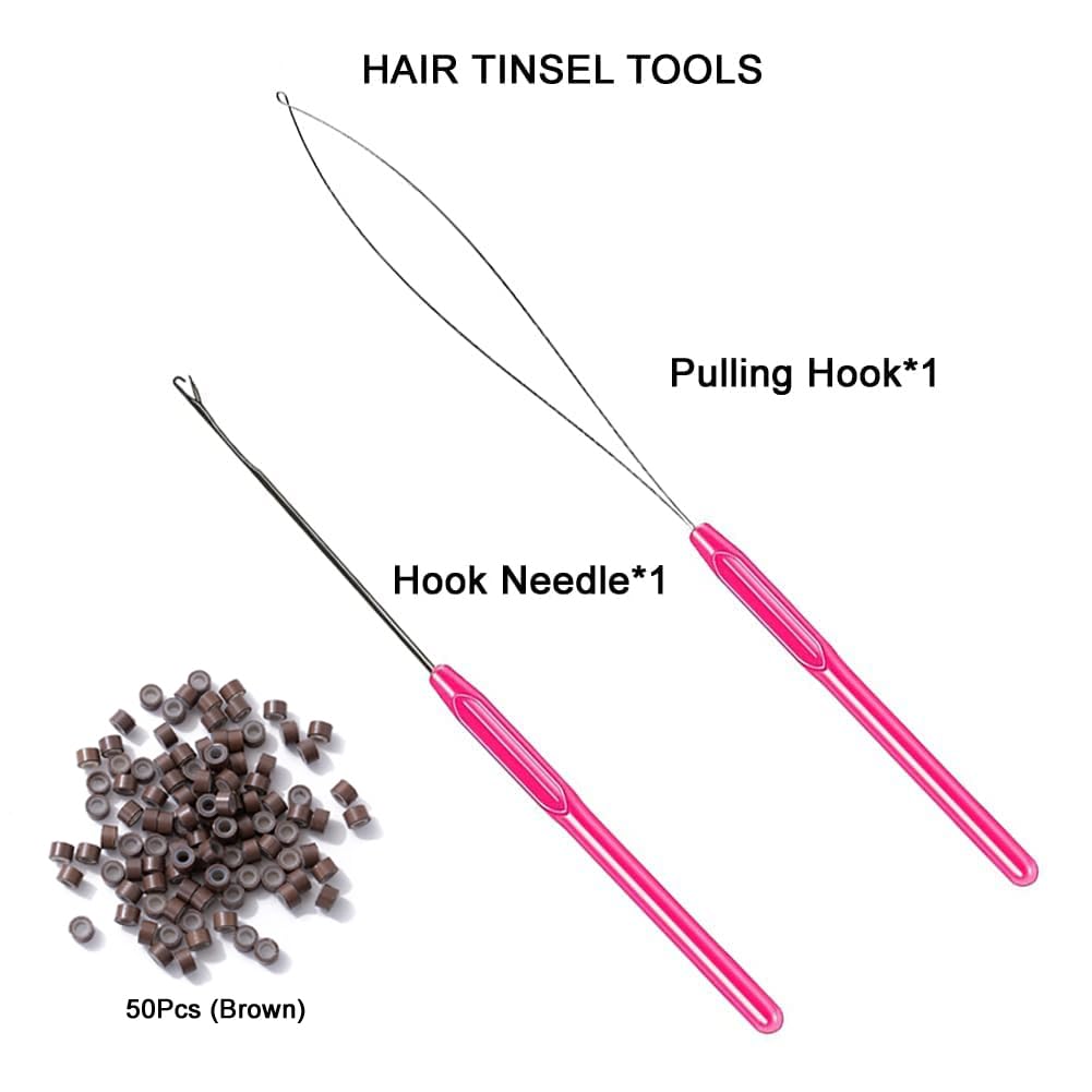 MISSUHUI Hair Tinsel with Tools 47Inch 1200 Strands Glitter Tinsel Hair Extensions Sparkling Shiny Fairy Hair Tinsel Strands Kit Heat Resistant Hair Accessories for Women Girls 6Pcs (Gold)
