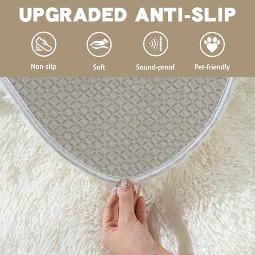 2x3 Cream White Fluffy Rug - Soft, Non-Slip Shag for Bedroom