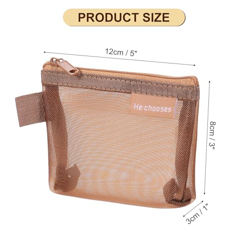uxcell Mini Zipper Mesh Bag 3" x 5" - Brown Cosmetic Pouch (5 Pcs)