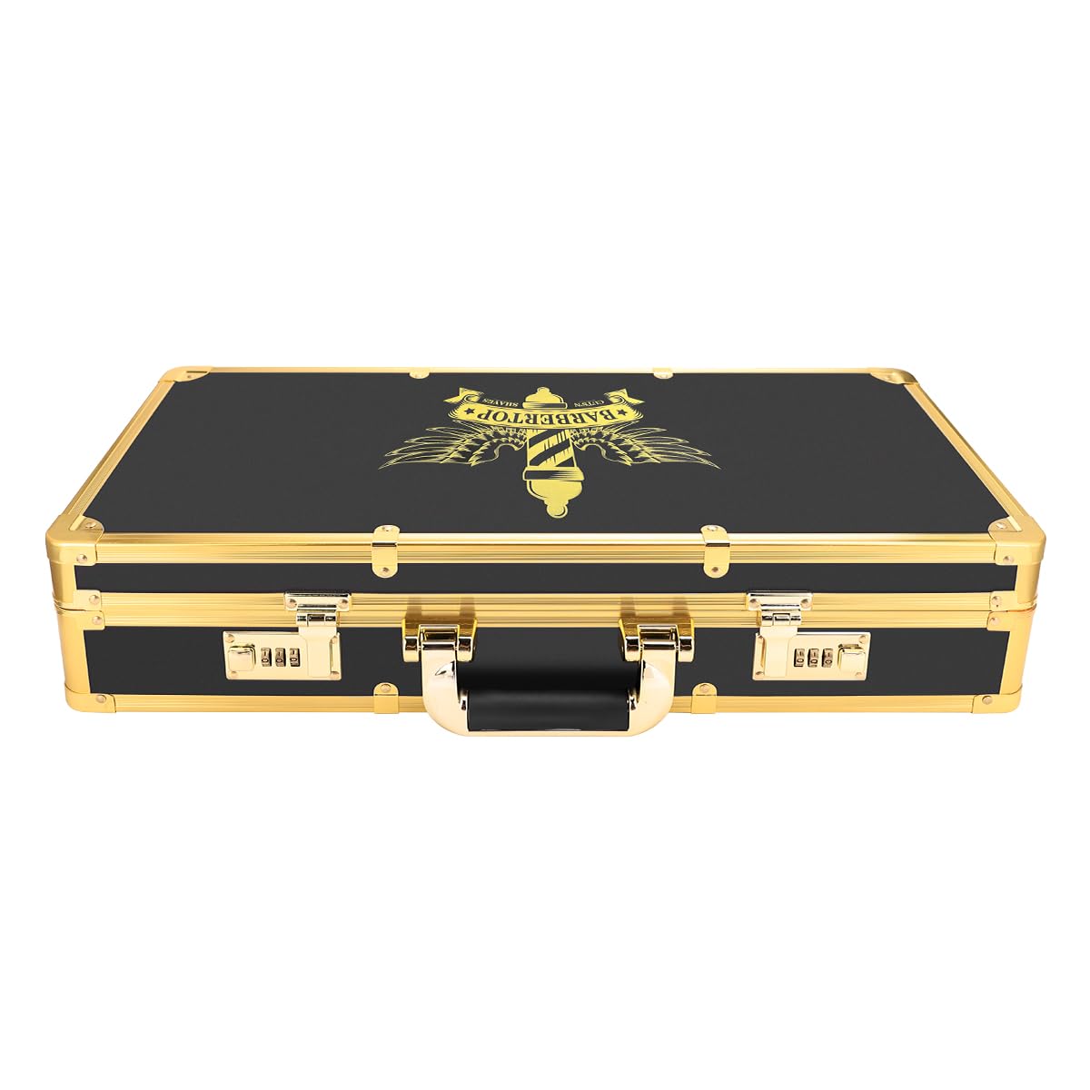 Professional Barber Supplies Case, Barber Cases for Clippers and Supplies, Hairdressing Tools Storage Case with Handle and Secure Numlock, Barber Travel (Golden)
