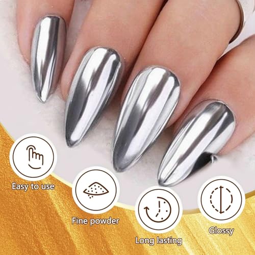 Gold & Silver Chrome Nail Powder Set - Glitter Pigment Kit