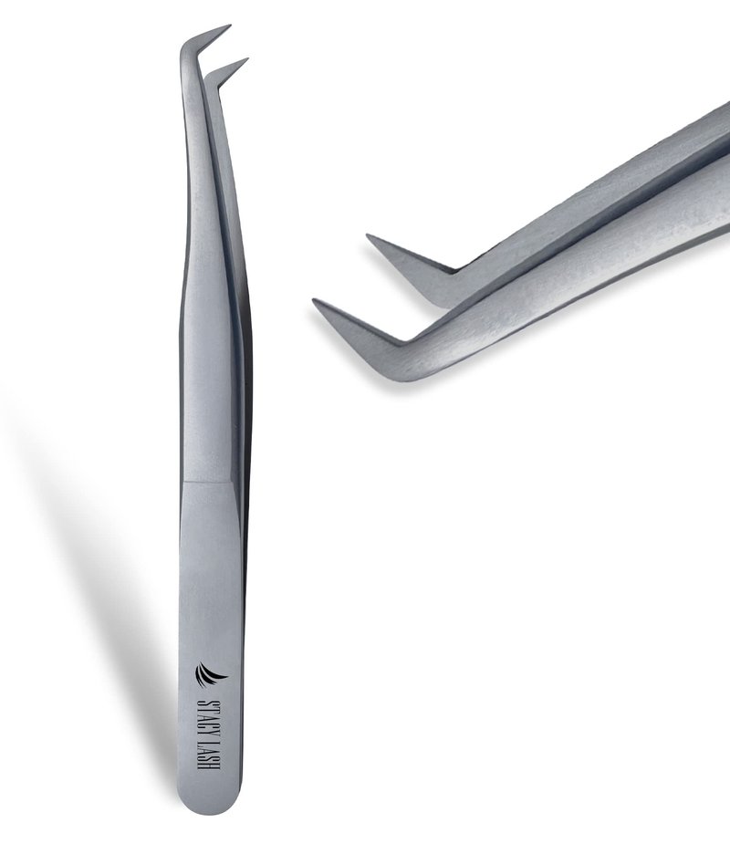 Stacy Lash STL-9 Eyelash Extension Tweezers/Precision Tool for Volume Extensions & False Lashes Application & Premade Fans/Curved Tweezer Tip/Beauty Accessories/Eyelashes Supplies
