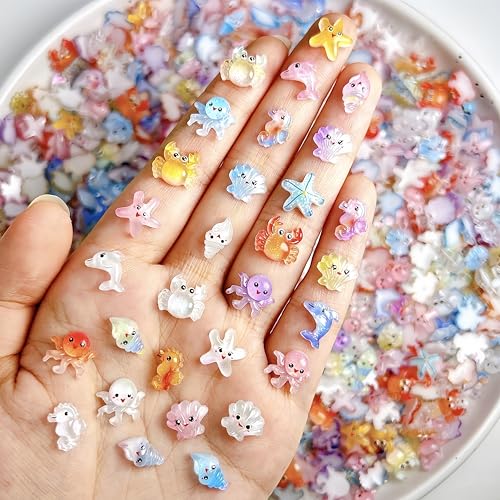 200Pcs 3D Ocean Nail Charms - Starfish, Crab & Dolphin Designs