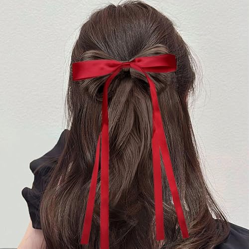2 Pack Red Satin Hair Bows for Women | Stylish Hair Accessories