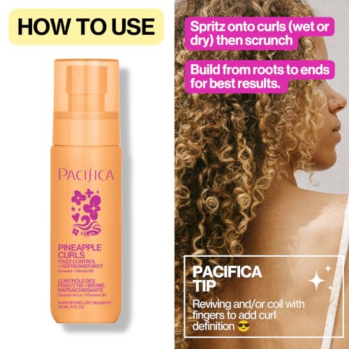 Pacifica Pineapple Curls Frizz Control Hair Spray 4oz - Curl Refresher & Humidity Protector