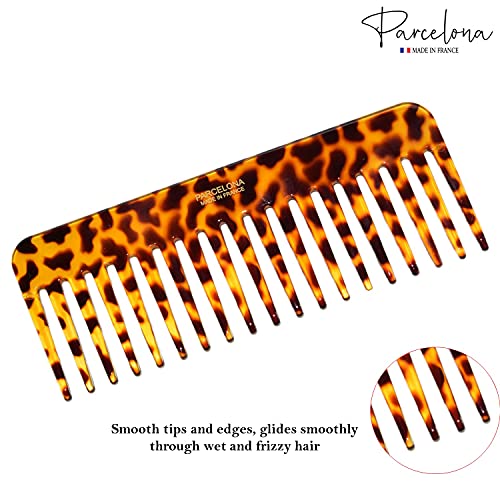 Parcelona French Detangling Wide-Tooth Comb - Leopard Pattern, 6.25"