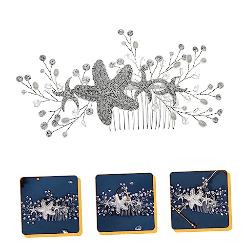 FRCOLOR Starfish Rhinestone Hair Comb with Pearls for Weddings