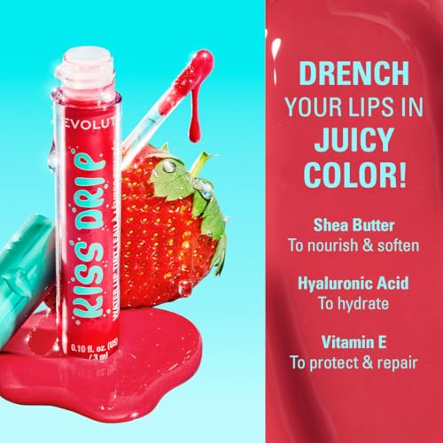 Revolution Kiss Drip Water Lip Tint - Strawberry Drizzle, Sheer & Hydrating