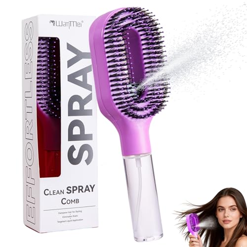 2-in-1 Purple Hair Brush with Water Spray - Detangler for Frizz Control
