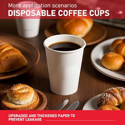 100 Pack 8 oz Disposable Paper Coffee Cups - Hot/Cold Beverage Use