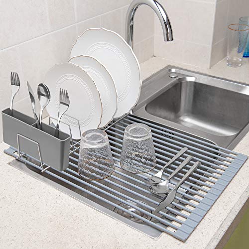iPEGTOP Utensil Drying Rack with Hooks - Kitchen Flatware Organizer