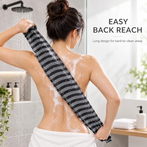 Yiclick Black Exfoliating Washcloth Towel for Shower & Back Scrubbing