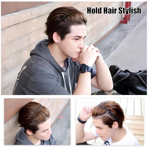 2 Pack Non-Slip Metal Hair Bands for Men & Women - Wave Design