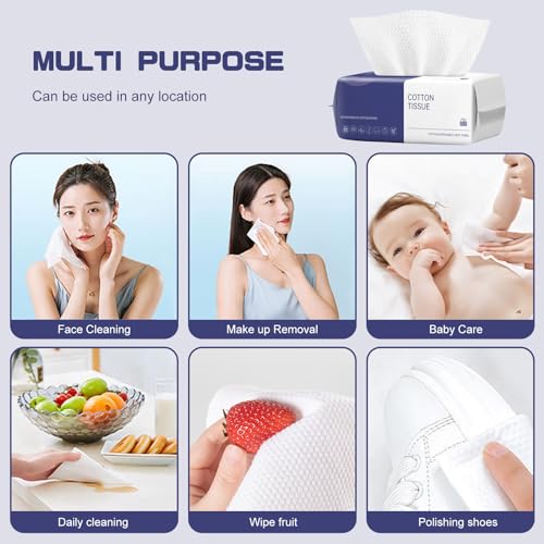 BODFPPC Disposable Face Towel, 100% Cotton Dry Wipes - 200 Count, Unscented