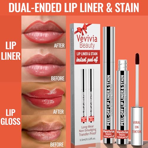 Vevivia 2pcs Nude & Rose Peel-Off Lip Stain & Liner Set - Long-Lasting & Waterproof