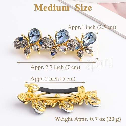 Elegant Blue Crystal Butterfly Hair Barrette for Thick Hair