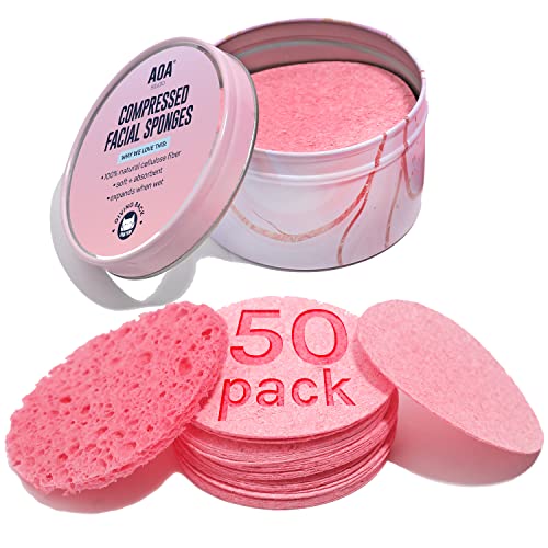AOA Studio Pink 50-Count Reusable Facial Sponges for Cleansing & Exfoliating - Eco-Friendly Beauty Tools