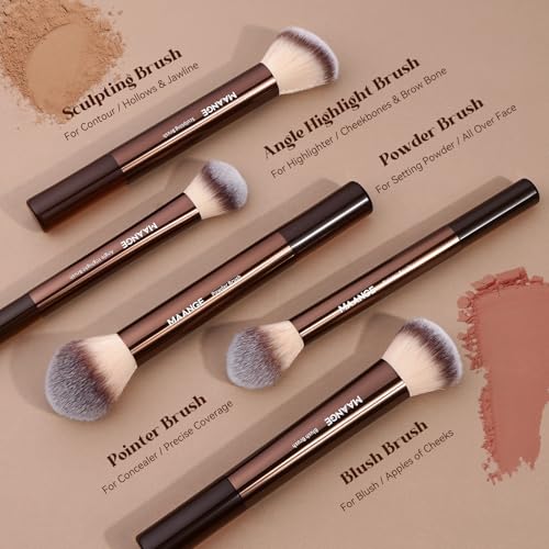 MAANGE 13 PCS Makeup Brush Set - Coffee, Synthetic Bristles with Case