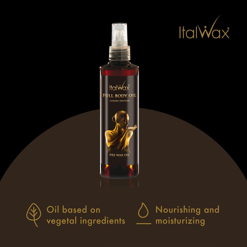 Italwax Luxury Full Body Oil - 250ml / 8.45fl.oz - Prepare the skin for the waxing procedure - Guarantees easy wax application
