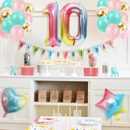 10th Birthday Party Balloons with Happy Birthday Banner Set