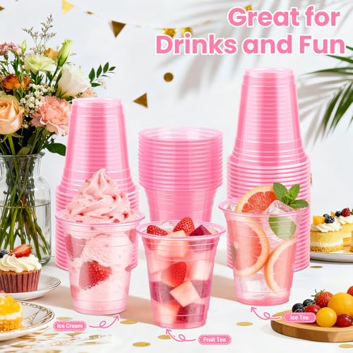 50 Pcs Clear Pink 12 oz Disposable Party Cups for Events
