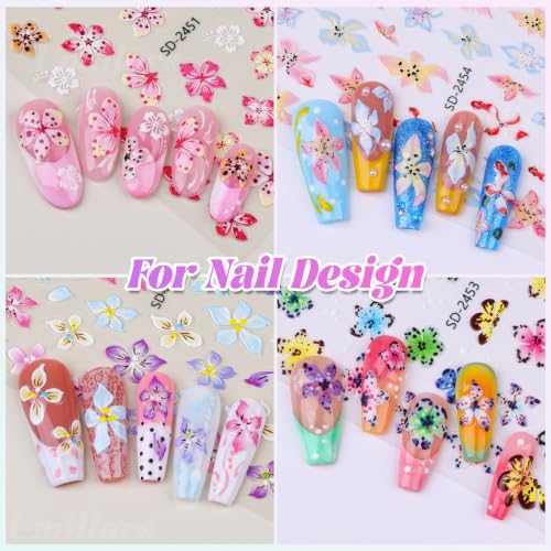 Hibiscus Flower Nail Stickers - 5D Embossed Floral Decals (6PCS)