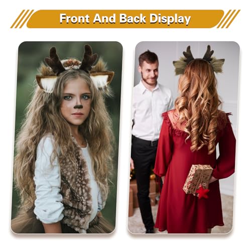 SIOTMERA Reindeer Antlers Headband Christmas Deer Costume Dark Brown One Size