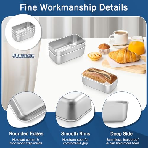 TeamFar Mini Loaf Pan Set - 3 Stainless Steel Baking Pans, 6.3 x 3.5 Inch, Dishwasher Safe