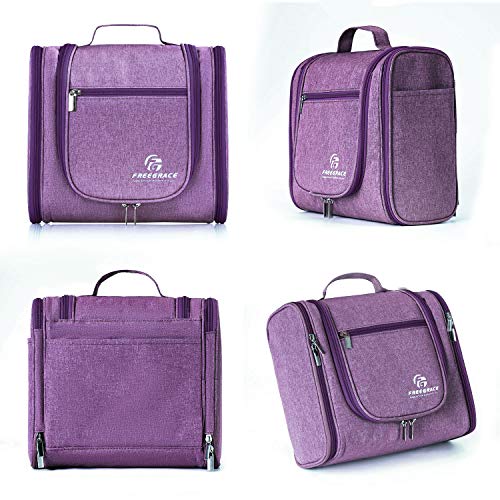 Freegrace Extra Large Hanging Toiletry Bag - Wild Violet Travel Organizer for Women & Men