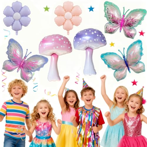 Butterfly, Mushroom & Daisy Balloons Set for Girls' Birthday Party