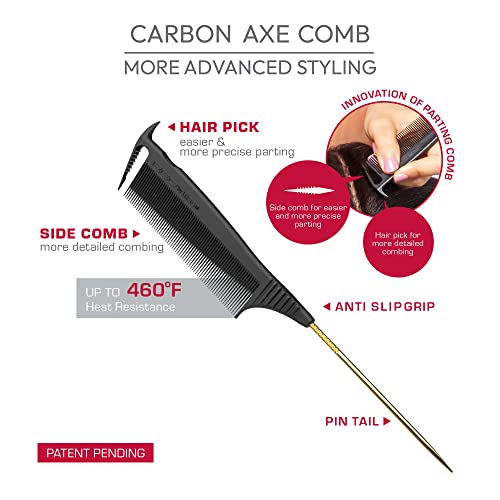 RED by Kiss Carbon Axe Comb - Heat Resistant Anti-Frizz Parting Comb