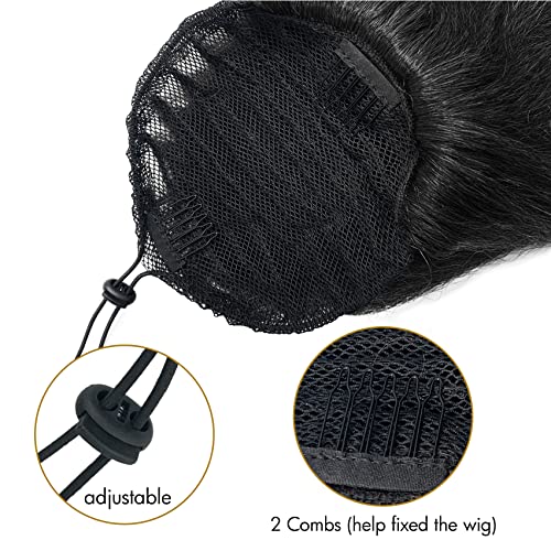 UAmy Hair 16-Inch Kinky Straight Drawstring Ponytail - 1B Black
