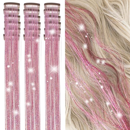 Hair Tinsel Kit - 18 Pcs Glitter Clip-In Extensions, 19.6 Inch