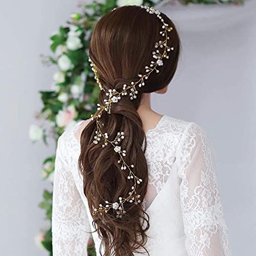 Yean Gold Wedding Hair Vine Long Bridal Headband - 100cm Hair Accessories for Bride & Bridesmaid