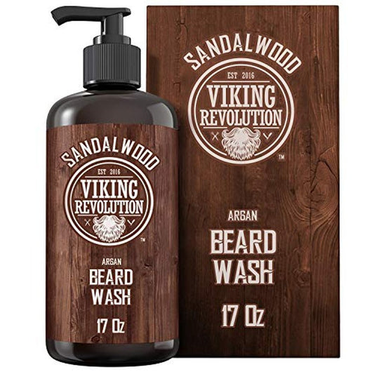 Viking Revolution Beard Wash Shampoo w/Argan & Jojoba Oils - Softens & Strengthens - Sandalwood Scent - 17 oz Shampoo
