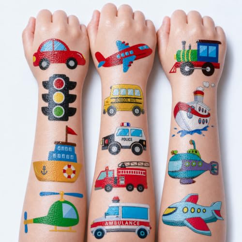 96 Pack Kids Construction Vehicle Temporary Tattoos - Waterproof & Easy to Apply
