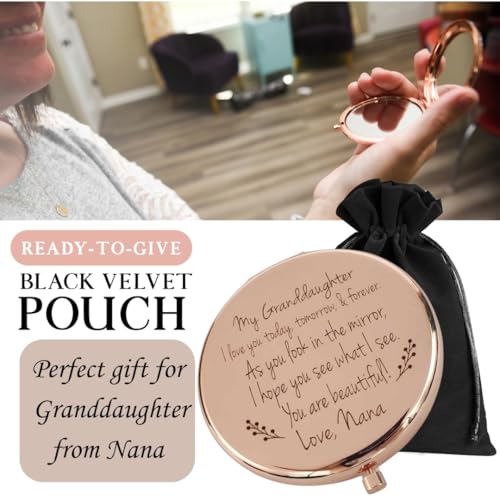 Love Nana Rose Gold Compact Mirror Gift for Granddaughter – 2x Magnification, 2.5" Stainless Steel Keepsake