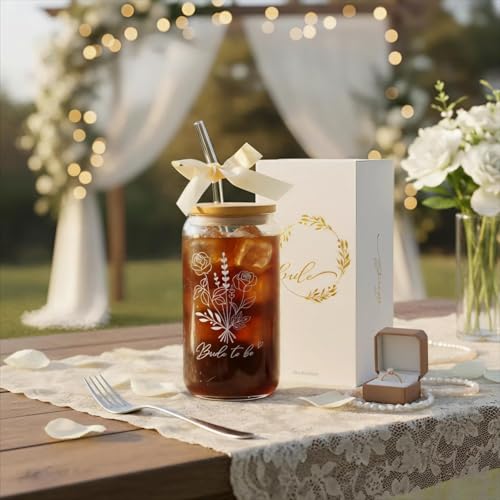 Bride To Be Glass Tumbler with Lid & Straw - 16oz Gift Cup