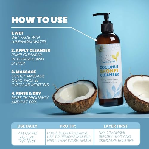 Eva Naturals Coconut & Honey Foaming Face Wash with Aloe & Royal Jelly 6 oz