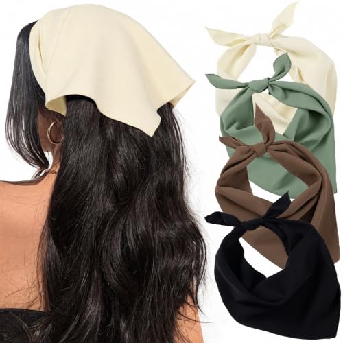 HBselect 4PCS Triangle Bandanas for Women - Black, Beige, Green, Brown